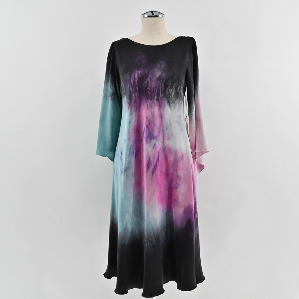 Vintage Y2k Sara Mique Tie Dye Midi Dress Womens Size S Purple Teal Art to Wear